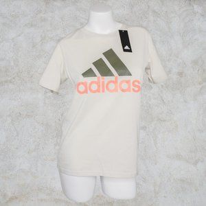 Cream Adidas Shirt w/ Olive Green and Orange Logo - Kids Size Large